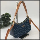 COACH CAF82 Teri Shoulder Bag Signature Denim Blue Vachetta Leather Outlet New