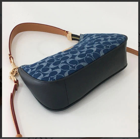 COACH CAF82 Teri Shoulder Bag Signature Denim Blue Vachetta Leather Outlet New